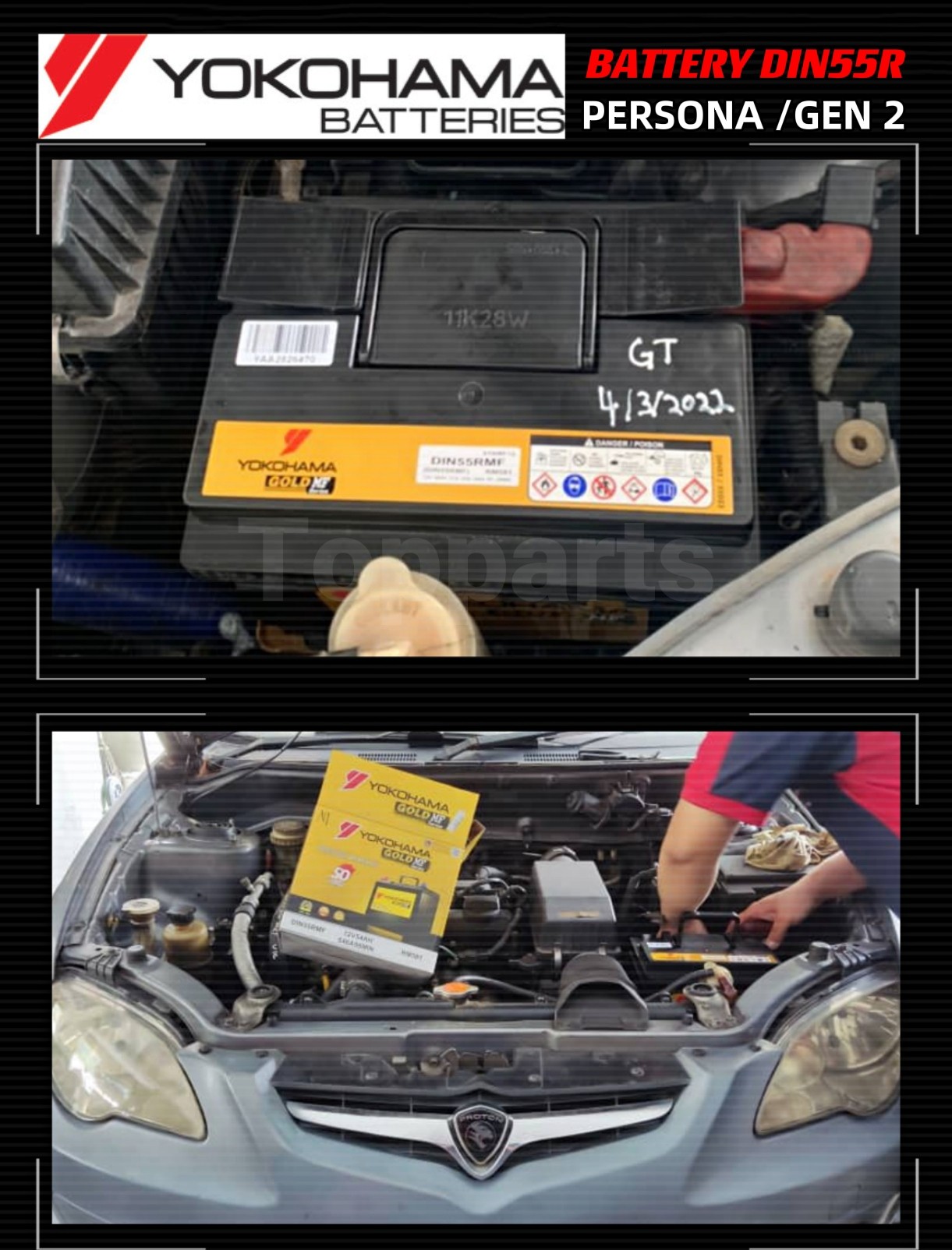 [ DIN55R YOKOHAMA GOLD Maintenance Free (Kering) | Car Battery Bateri ...